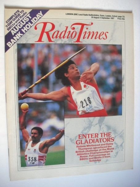<!--1987-08-29-->Radio Times magazine - Fatima Whitbread and Daley Thompson