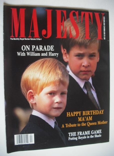 Majesty magazine - Prince William and Prince Harry cover (August 1989 - Volume 10 No 4)