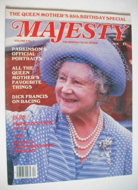 Majesty magazine - The Queen Mother cover (August 1985 - Volume 6 No 4)