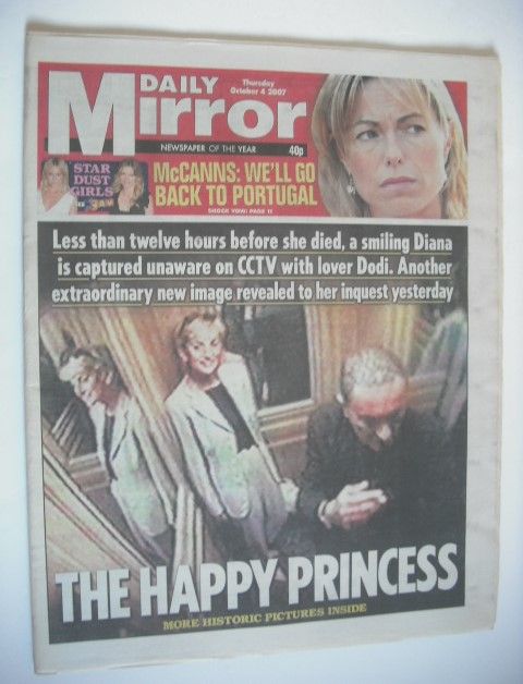 <!--2007-10-04-->Daily Mirror newspaper - Princess Diana cover (4 October 2