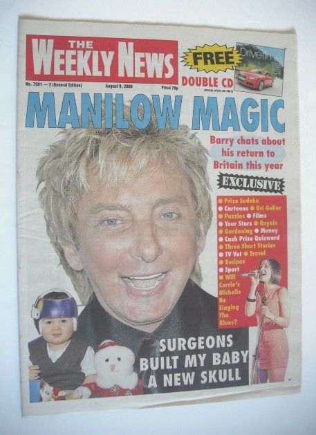 <!--2008-08-09-->The Weekly News newspaper - Barry Manilow cover (9 August 