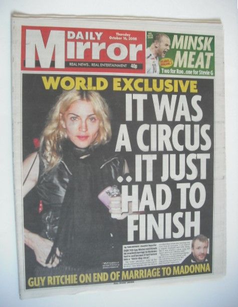 Daily Mirror newspaper - Madonna cover (16 October 2008)