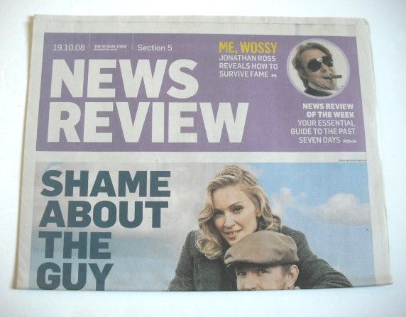 The Sunday Times News Review newspaper supplement - Madonna and Guy Ritche cover (19 October 2008)