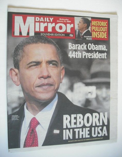 <!--2009-01-21-->Daily Mirror newspaper - Barack Obama cover (21 January 20