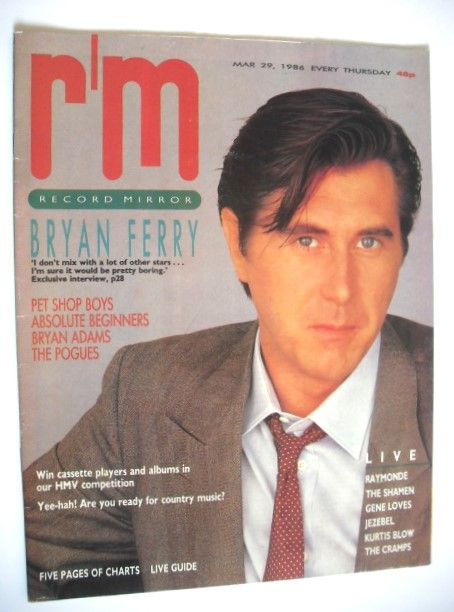 <!--1986-03-29-->Record Mirror magazine - Bryan Ferry cover (29 March 1986)