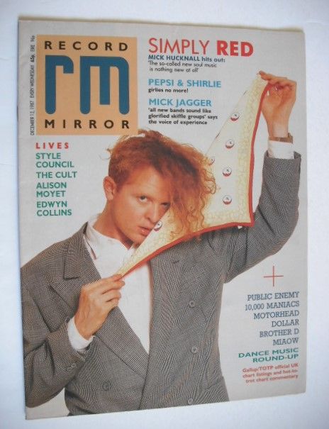 <!--1987-12-12-->Record Mirror magazine - Mick Hucknall cover (12 December 