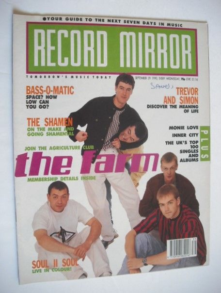 <!--1990-09-29-->Record Mirror magazine - The Farm cover (29 September 1990