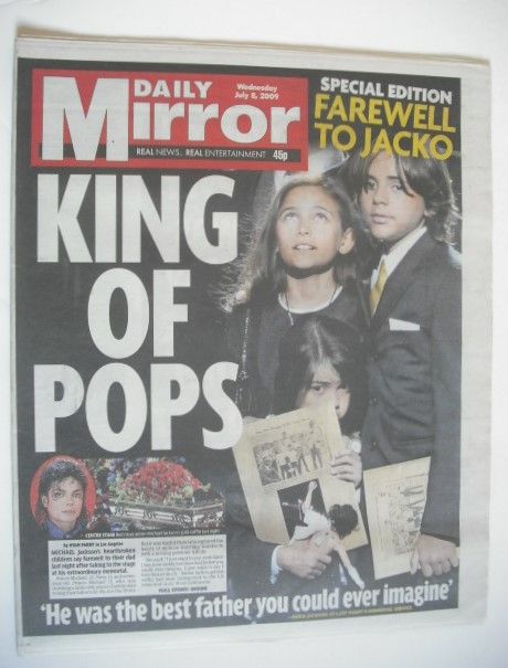 Daily Mirror newspaper - Prince Michael, Paris and Blanket cover (8 July 2009)