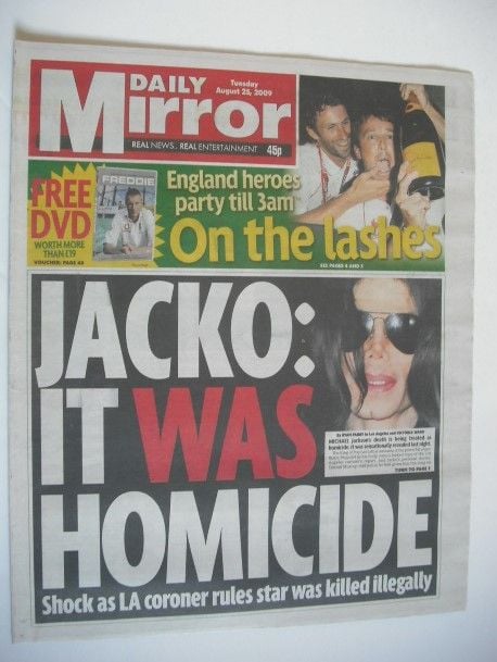 Daily Mirror newspaper - Michael Jackson cover (25 August 2009)