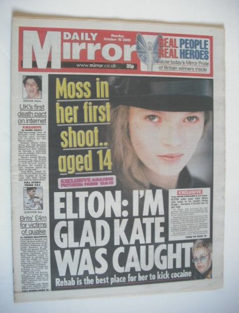 Daily Mirror newspaper - Kate Moss cover (10 October 2005)