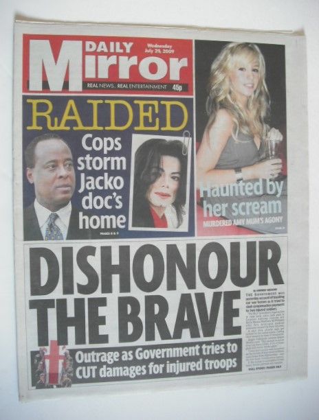Daily Mirror newspaper - Michael Jackson cover (29 July 2009)