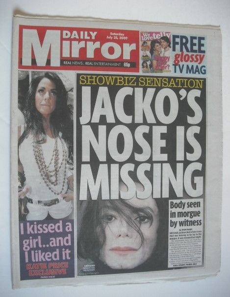 Daily Mirror newspaper - Michael Jackson cover (25 July 2009)