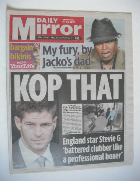 Daily Mirror newspaper - Steven Gerrard cover (22 July 2009)