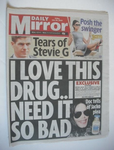 Daily Mirror newspaper - Michael Jackson cover (24 July 2009)