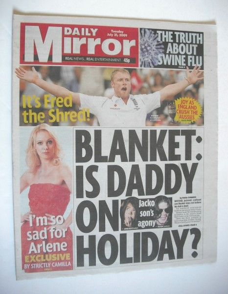 <!--2009-07-21-->Daily Mirror newspaper - Blanket and Michael Jackson cover