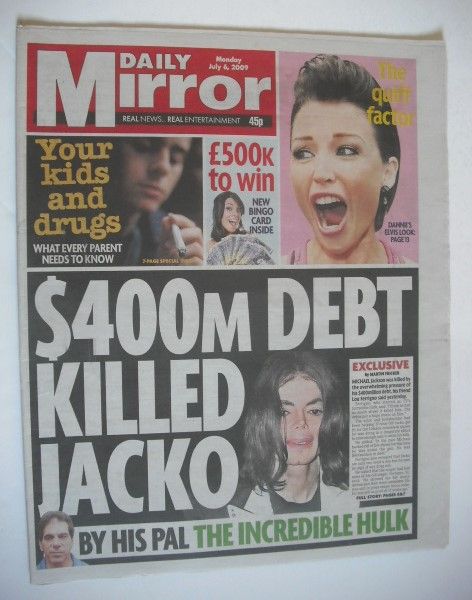 <!--2009-07-06-->Daily Mirror newspaper - Michael Jackson cover (6 July 200