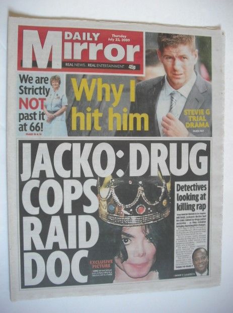Daily Mirror newspaper - Michael Jackson cover (23 July 2009)