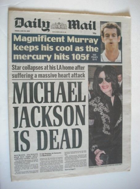 Daily Mail newspaper - Michael Jackson cover (26 June 2009)