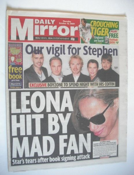 Daily Mirror newspaper - Leona Lewis cover (15 October 2009)