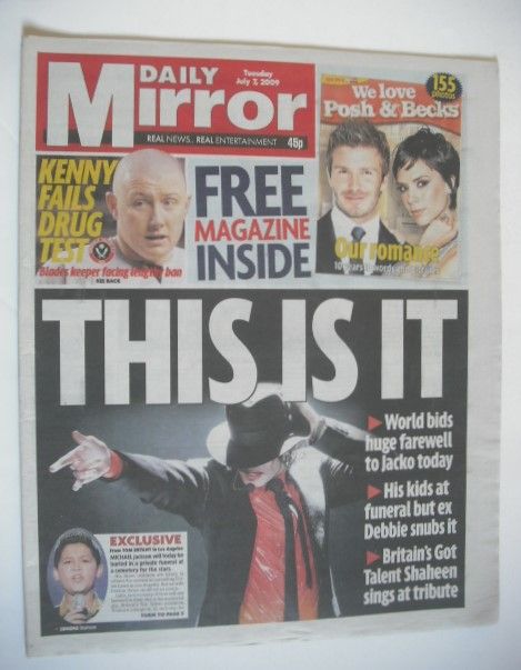 Daily Mirror newspaper - Michael Jackson cover (7 July 2009)