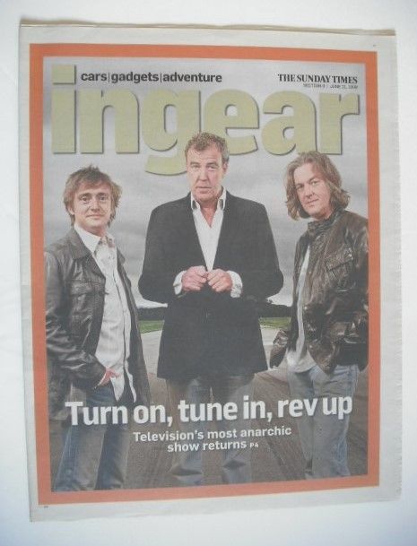 The Sunday Times In Gear newspaper supplement - Richard Hammond, James May and Jeremy Clarkson cover (21 June 2009)