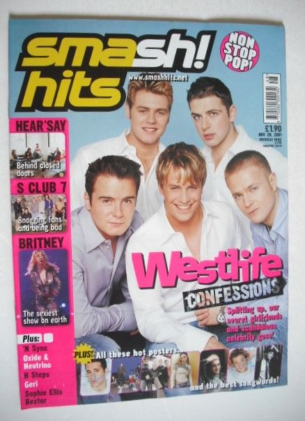 <!--2001-11-28-->Smash Hits magazine - Westlife cover (28 November 2001)