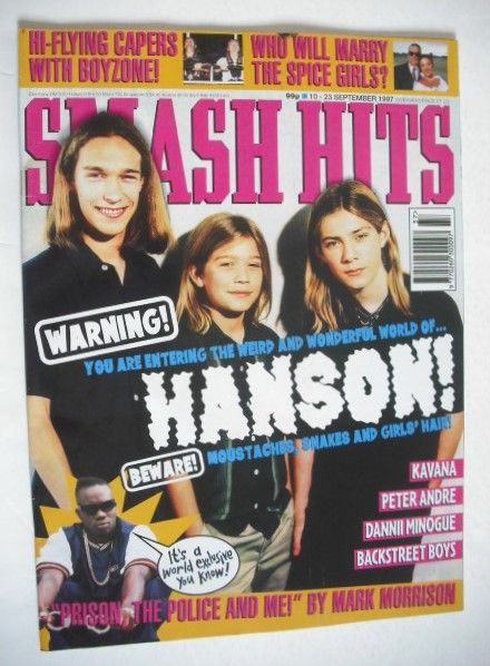 <!--1997-09-10-->Smash Hits magazine - Hanson cover (10-23 September 1997)