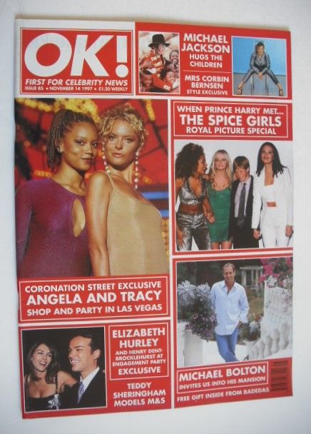 <!--1997-11-14-->OK! magazine - Angela Griffin and Tracy Shaw cover (14 Nov