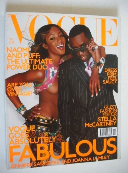 British Vogue magazine - October 2001 - Naomi Campbell and Puff Daddy cover