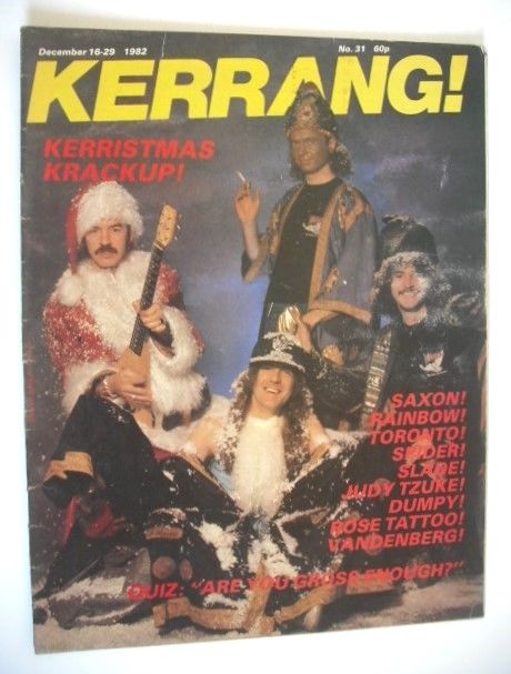 <!--1982-12-16-->Kerrang magazine - Saxon cover (16-29 December 1982 - Issu