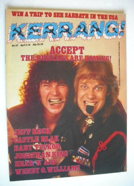 Kerrang magazine - Peter Baltes and Wolf Hoffmann cover (3 April 1986 - Issue 117)