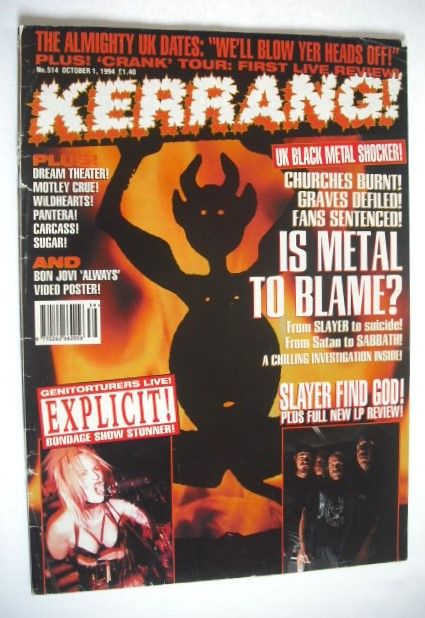 Kerrang magazine - Is Metal To Blame cover (1 October 1994 - Issue 514)