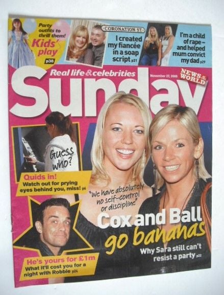 Sunday magazine - 27 November 2005 - Sara Cox and Zoe Ball cover