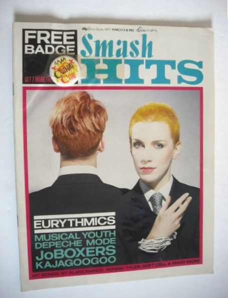 Smash Hits magazine - Eurythmics cover (3-16 March 1983)
