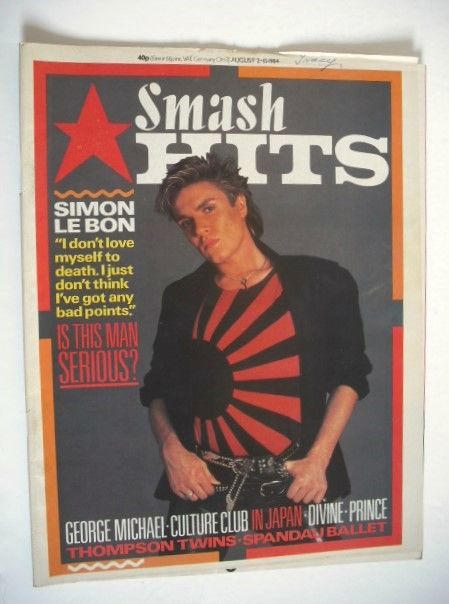 Smash Hits magazine - Simon Le Bon cover (2-15 August 1984)