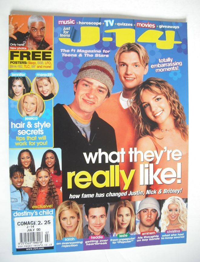 J-14 magazine - Nick, Justin and Britney Spears cover (July 2000)