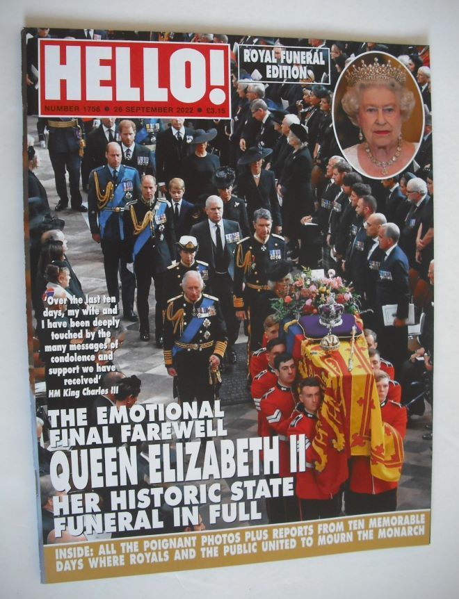 Hello! magazine - Queen Elizabeth II funeral cover (26 September 2022 - Issue 1756)