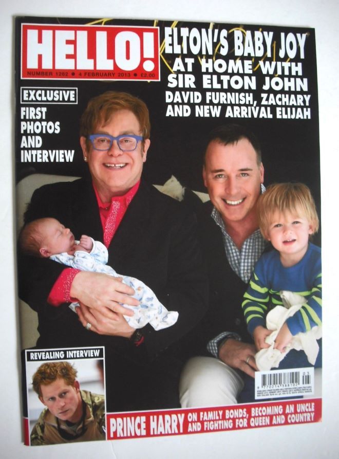Hello! magazine - Elton John, David Furnish, Zachary and Elijah cover (4 February 2013 - Issue 1262)