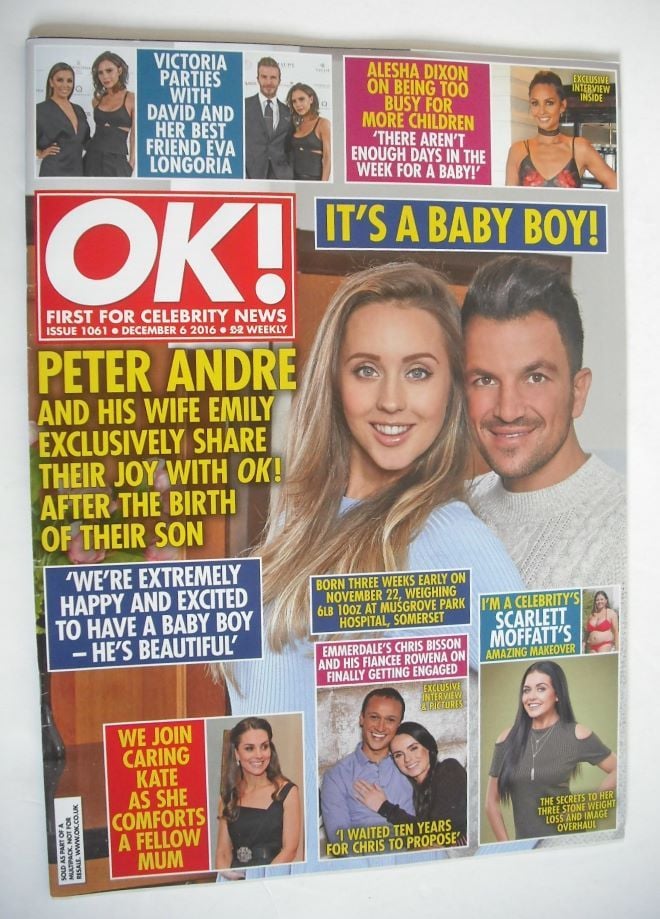 <!--2016-12-06-->OK! magazine - Peter Andre and wife Emily cover (6 Decembe
