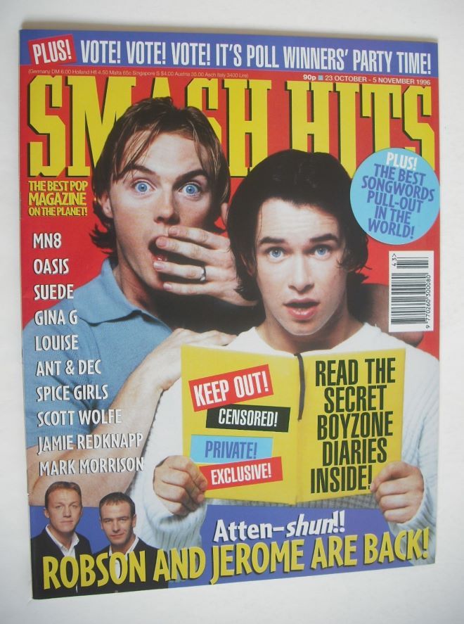 Smash Hits magazine - Ronan Keating and Stephen Gately cover (23 October - 5 November 1996)