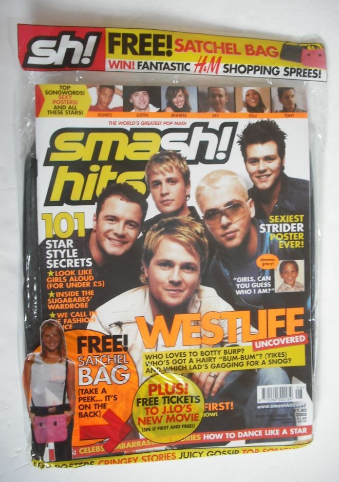 <!--2003-02-19-->Smash Hits magazine - Westlife cover (19 February - 4 Marc