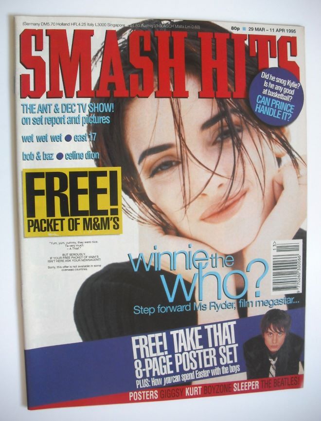 Smash Hits magazine - Winona Ryder cover (29 March - 11 April 1995)