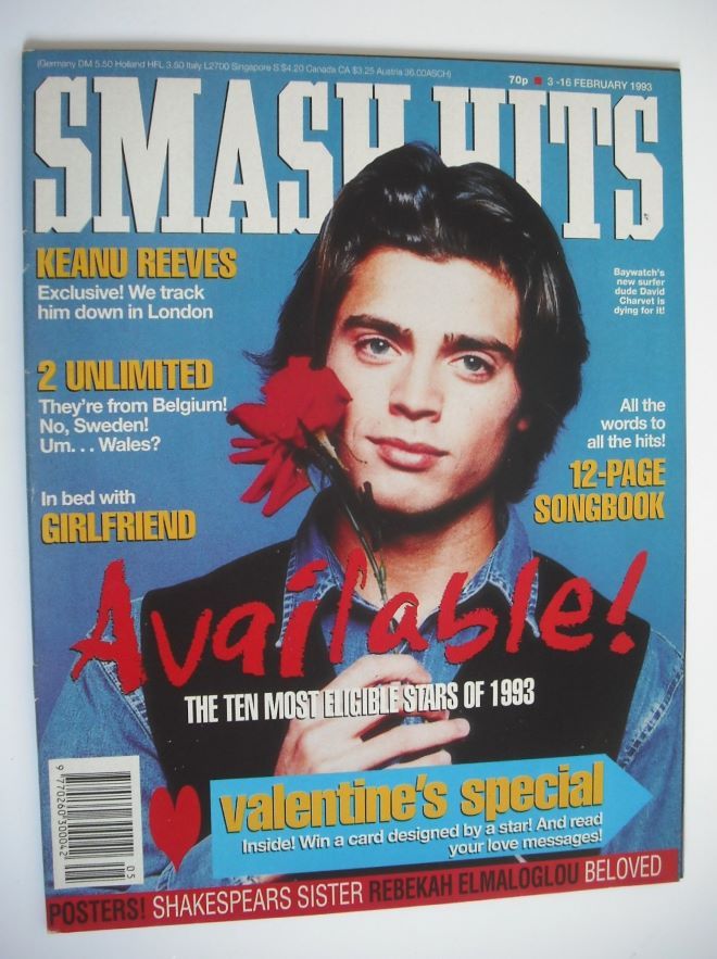 Smash Hits magazine - David Charvet cover (3-16 February 1993)