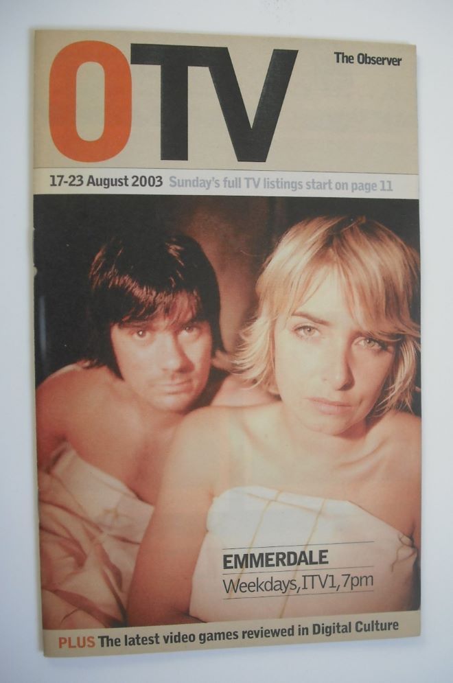 The Observer TV magazine - Jeff Hordley and Emma Atkins cover (17-23 August 2003)