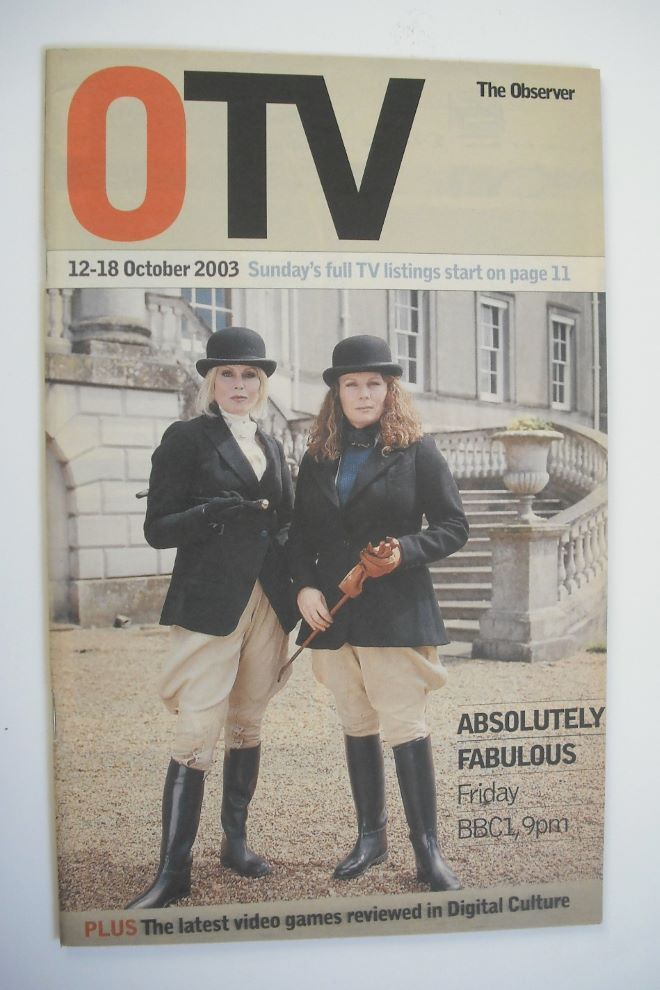 The Observer TV magazine - Joanna Lumley and Jennifer Saunders cover (12-18 October 2003)