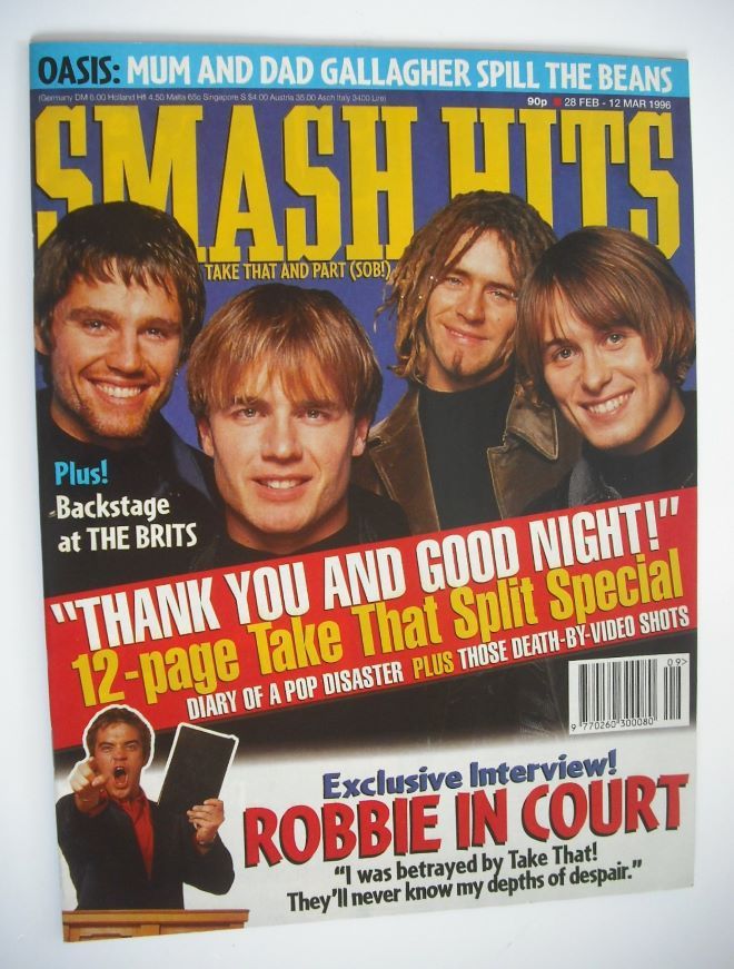 Smash Hits magazine - Take That cover (28 February - 12 March 1996)