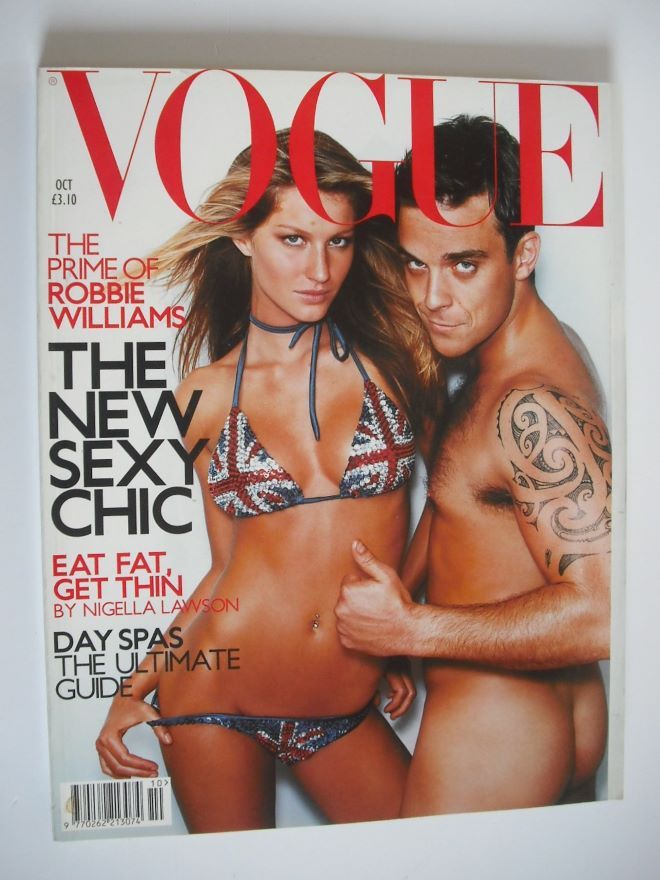 British Vogue magazine - October 2000 - Robbie Williams and Gisele Bundchen cover