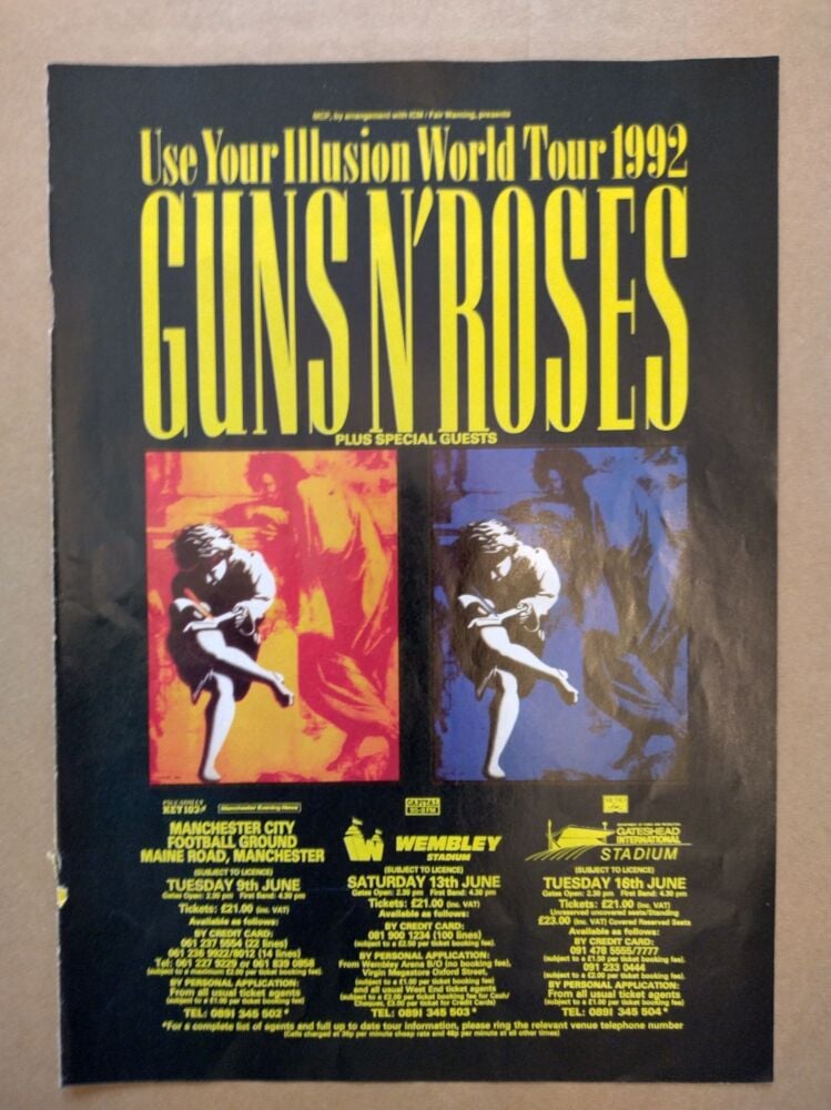 Guns N' Roses World Tour 1992 magazine advert (magazine clipping from 1992)