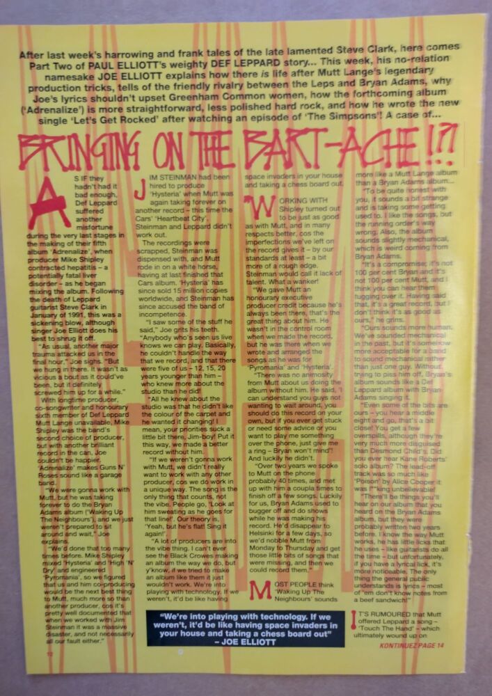 Def Leppard feature (magazine clipping from 1992)