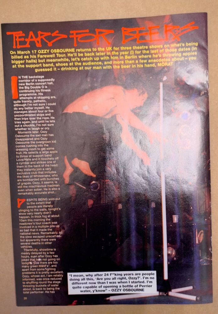 Ozzy Osbourne feature (magazine clipping)